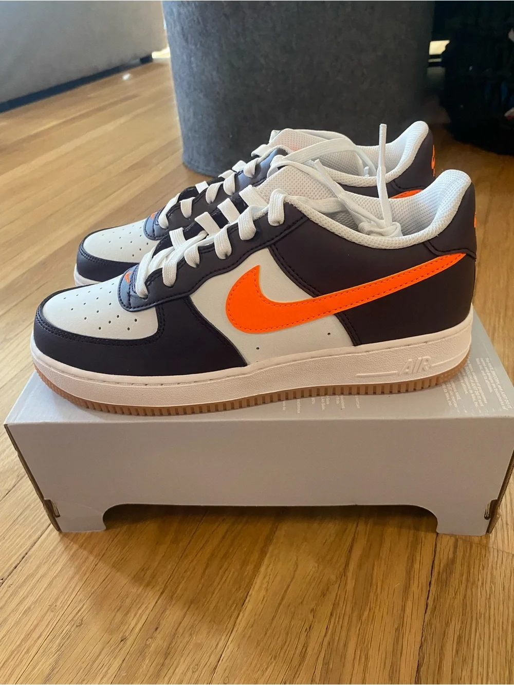 NEW Nike Air Force 1 (GS) Youth Shoes Navy & orange